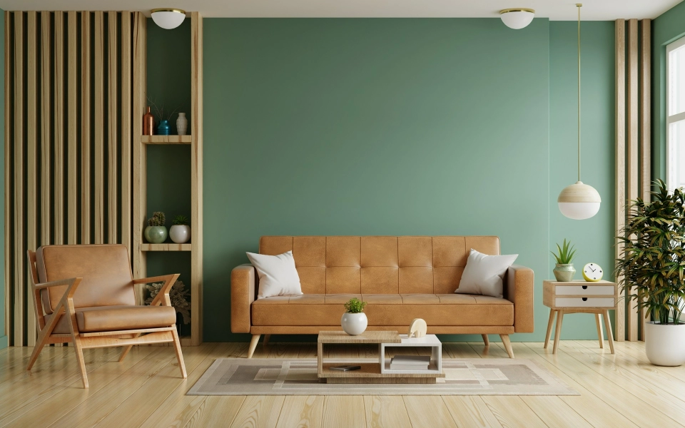 zielone ściany w salonie